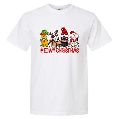 Funny Christmas Cats Cute Kitten Cats Santa Hat Xmas Garment-Dyed Heavyweight T-Shirt