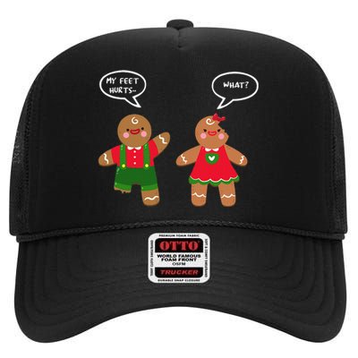 Funny Crude Christmas Humor Gingerbread Puns Slapstick Xmas High Crown Mesh Back Trucker Hat