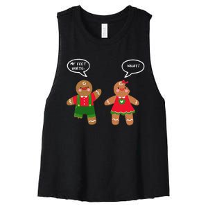 Funny Crude Christmas Humor Gingerbread Puns Slapstick Xmas Women's Racerback Cropped Tank