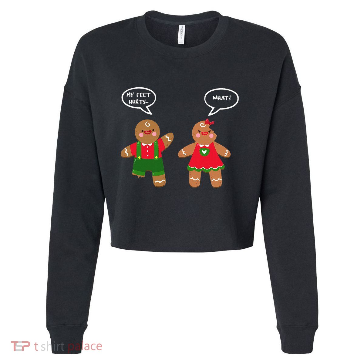 Funny Crude Christmas Humor Gingerbread Puns Slapstick Xmas Cropped Pullover Crew