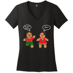 Funny Crude Christmas Humor Gingerbread Puns Slapstick Xmas Women's V-Neck T-Shirt