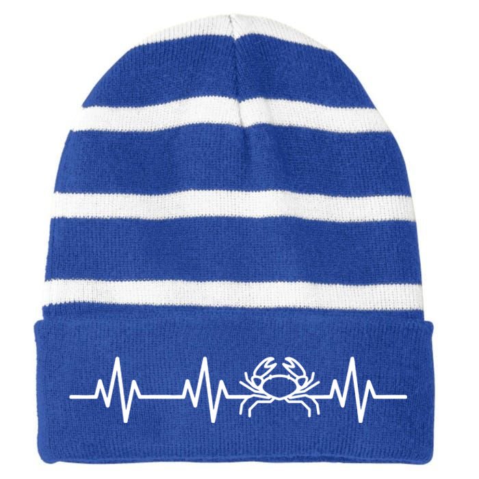 Funny Crabbing Crab Fishing Heart Beat Love Life Mom Dad Gift Striped Beanie with Solid Band