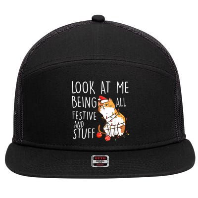 Funny Christmas Cat Look At Me Being All Festive And Stuff 7 Panel Mesh Trucker Snapback Hat