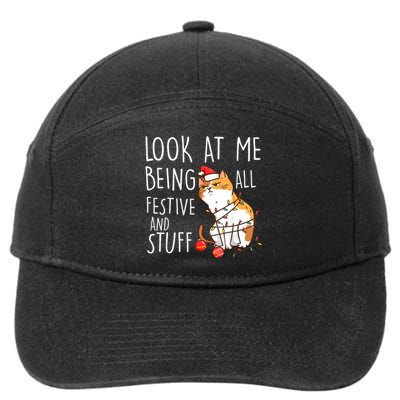 Funny Christmas Cat Look At Me Being All Festive And Stuff 7-Panel Snapback Hat