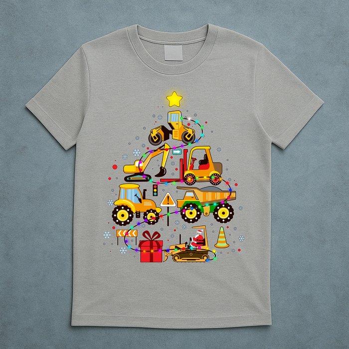 Funny Christmas Construction Vehicles Tree T-Shirt