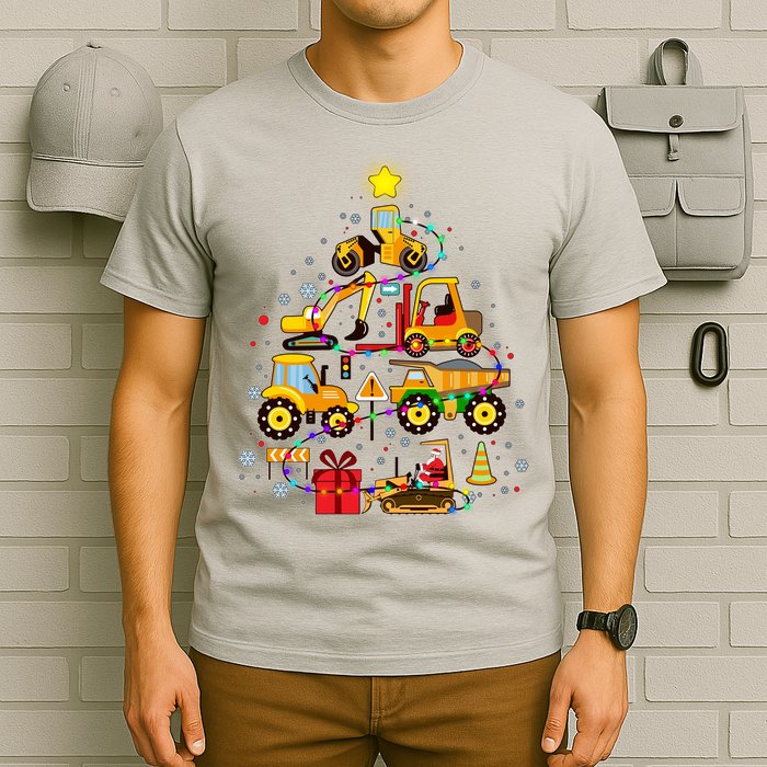 Funny Christmas Construction Vehicles Tree T-Shirt