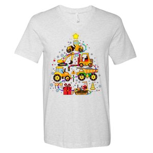 Funny Christmas Construction Vehicles Tree V-Neck T-Shirt