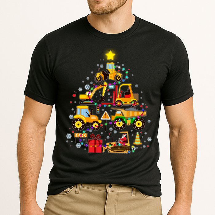 Funny Christmas Construction Vehicles Tree Cooling Performance Crew T-Shirt