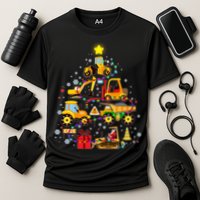 Funny Christmas Construction Vehicles Tree Cooling Performance Crew T-Shirt