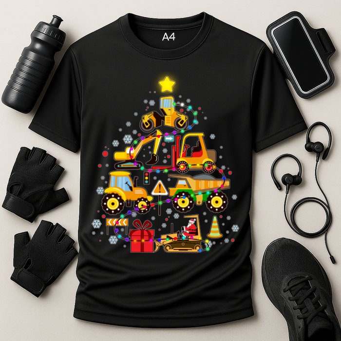 Funny Christmas Construction Vehicles Tree Cooling Performance Crew T-Shirt