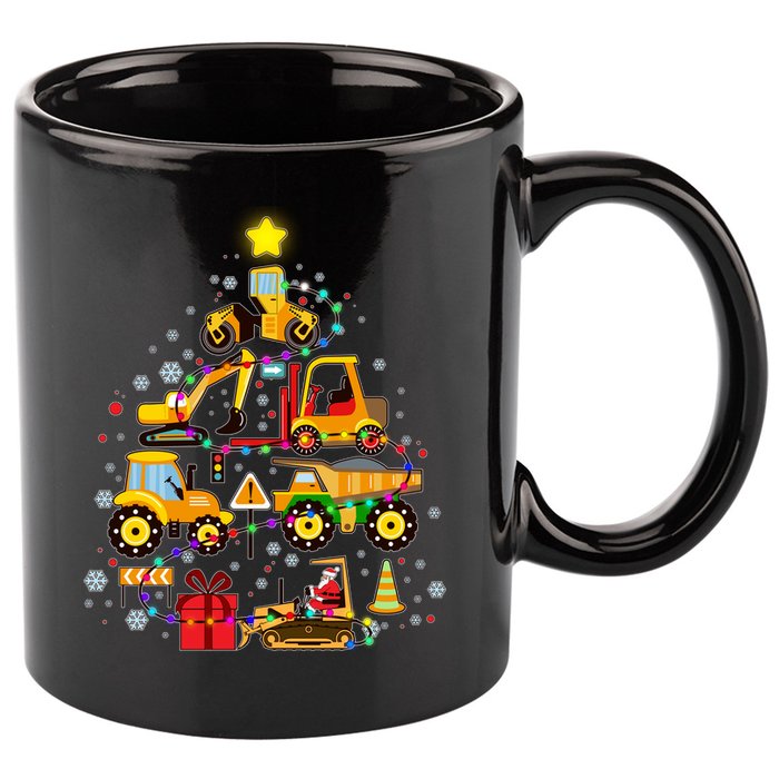 Funny Christmas Construction Vehicles Tree 11oz C Handle Ceramic Mug