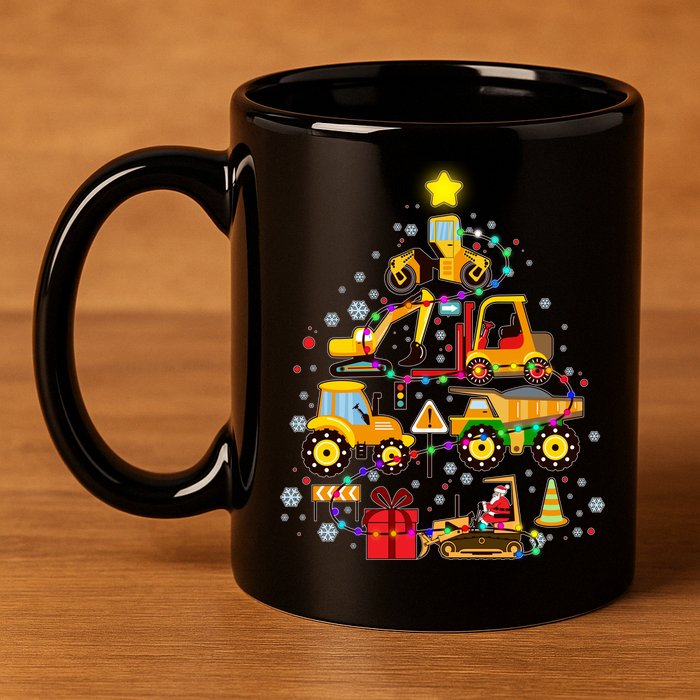 Funny Christmas Construction Vehicles Tree 11oz C Handle Ceramic Mug