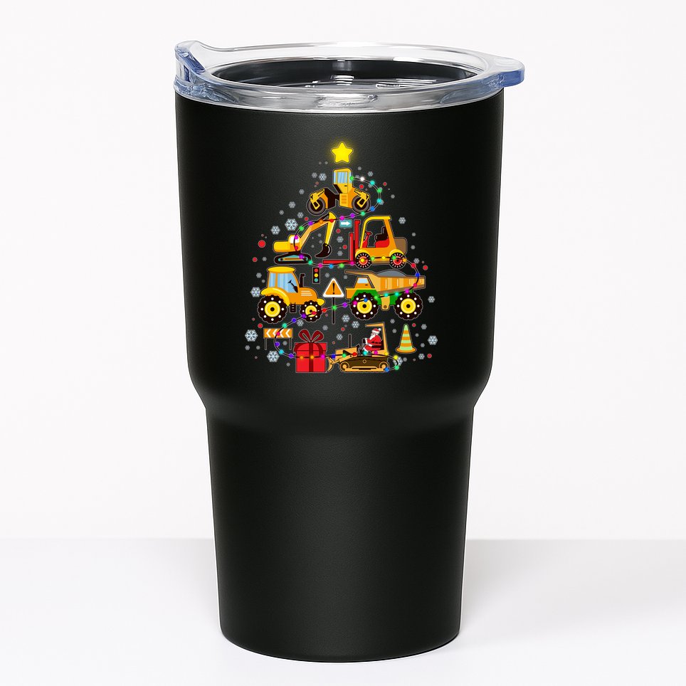 Funny Christmas Construction Vehicles Tree Tumbler