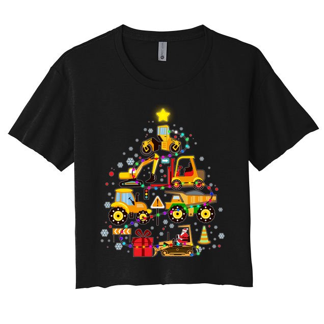 Funny Christmas Construction Vehicles Tree Crop Top