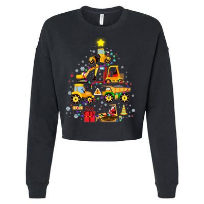 Funny Christmas Construction Vehicles Tree Cropped Pullover Crew
