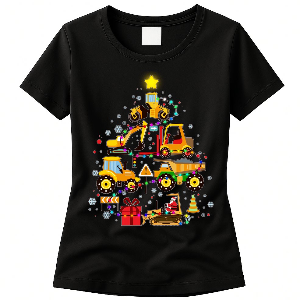Funny Christmas Construction Vehicles Tree Womens T-Shirt