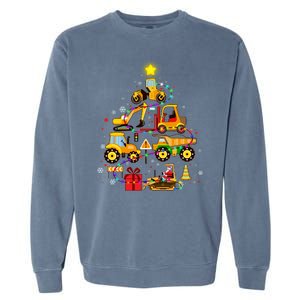 Funny Christmas Construction Vehicles Tree Garment-Dyed Sweatshirt