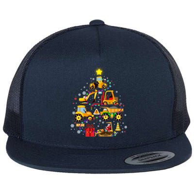 Funny Christmas Construction Vehicles Tree Flat Bill Trucker Hat