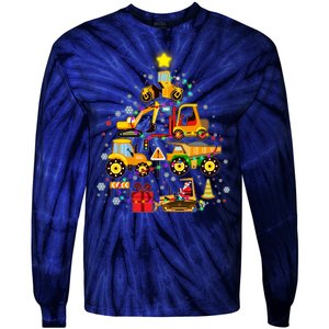 Funny Christmas Construction Vehicles Tree Tie-Dye Long Sleeve Shirt