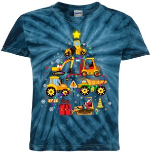 Funny Christmas Construction Vehicles Tree Kids Tie-Dye T-Shirt