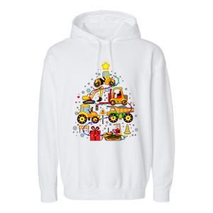 Funny Christmas Construction Vehicles Tree Garment-Dyed Fleece Hoodie