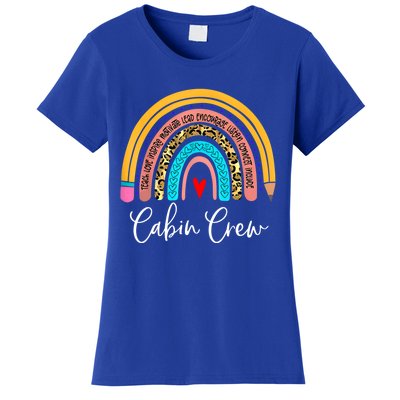 Funny Cabin Crew Rainbow Leopard Travel And Tourism Work Funny Gift Women's T-Shirt