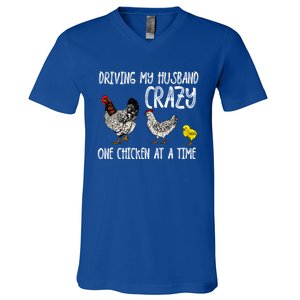 Funny Crazy Chicken Lady Gift For Fowl Animal Lover Gift V-Neck T-Shirt