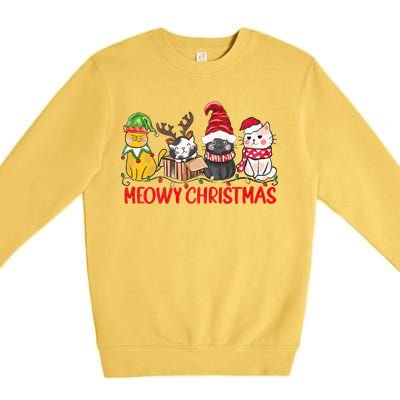 Funny Christmas Cats Cute Kitten Cats Santa Hat Xmas Premium Crewneck Sweatshirt