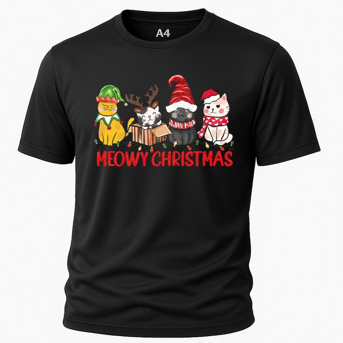 Funny Christmas Cats Cute Kitten Cats Santa Hat Xmas Cooling Performance Crew T-Shirt