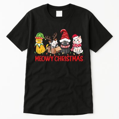 Funny Christmas Cats Cute Kitten Cats Santa Hat Xmas Tall T-Shirt