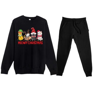 Funny Christmas Cats Cute Kitten Cats Santa Hat Xmas Premium Crewneck Sweatsuit Set