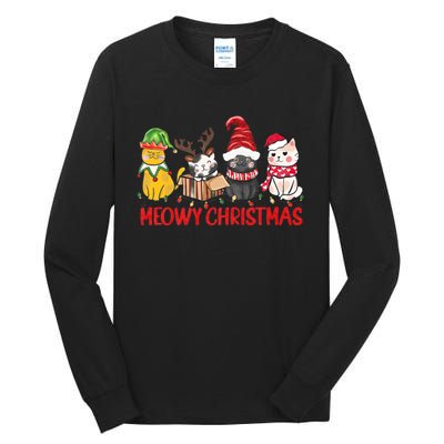 Funny Christmas Cats Cute Kitten Cats Santa Hat Xmas Tall Long Sleeve T-Shirt