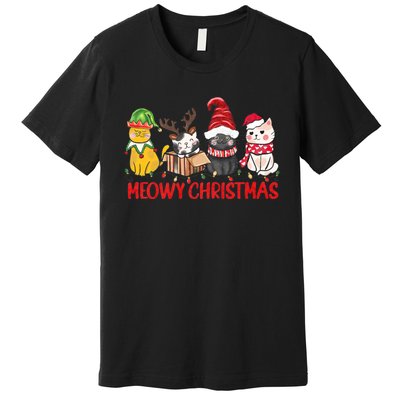 Funny Christmas Cats Cute Kitten Cats Santa Hat Xmas Premium T-Shirt