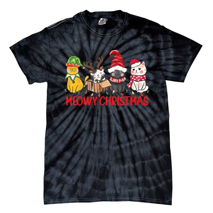 Funny Christmas Cats Cute Kitten Cats Santa Hat Xmas Tie-Dye T-Shirt