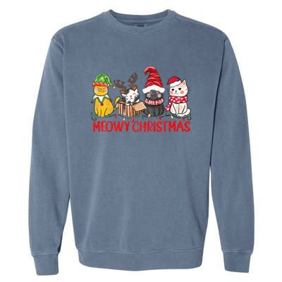 Funny Christmas Cats Cute Kitten Cats Santa Hat Xmas Garment-Dyed Sweatshirt