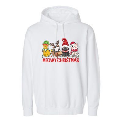 Funny Christmas Cats Cute Kitten Cats Santa Hat Xmas Garment-Dyed Fleece Hoodie