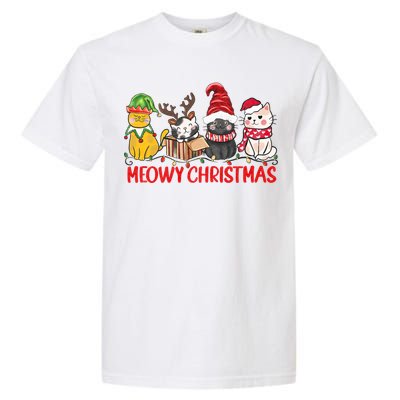 Funny Christmas Cats Cute Kitten Cats Santa Hat Xmas Garment-Dyed Heavyweight T-Shirt