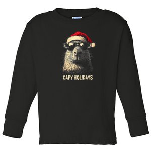 Funny Christmas Capy Holidays Xmas Capybara Toddler Long Sleeve Shirt