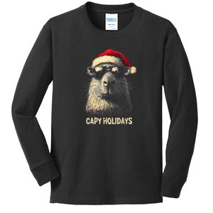 Funny Christmas Capy Holidays Xmas Capybara Kids Long Sleeve Shirt