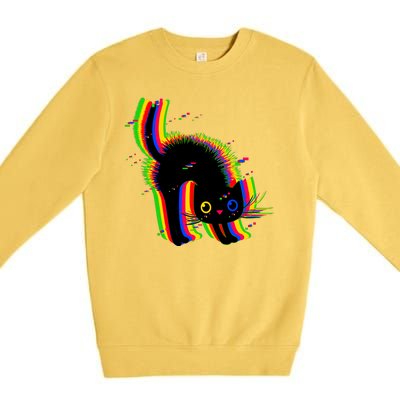 Funny Cute Colorful Glitch Cat Premium Crewneck Sweatshirt