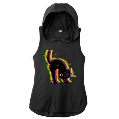 Funny Cute Colorful Glitch Cat Ladies PosiCharge Tri-Blend Wicking Draft Hoodie Tank