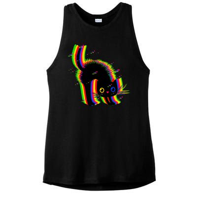 Funny Cute Colorful Glitch Cat Ladies PosiCharge Tri-Blend Wicking Tank