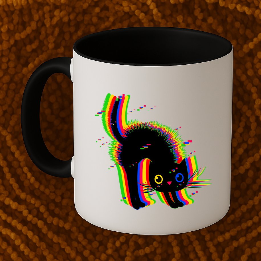 Funny Cute Colorful Glitch Cat Mug
