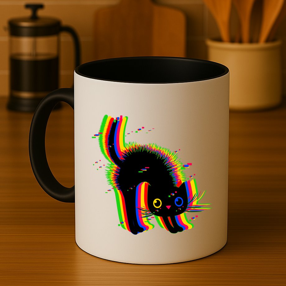 Funny Cute Colorful Glitch Cat Mug
