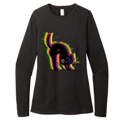 Funny Cute Colorful Glitch Cat Womens CVC Long Sleeve Shirt