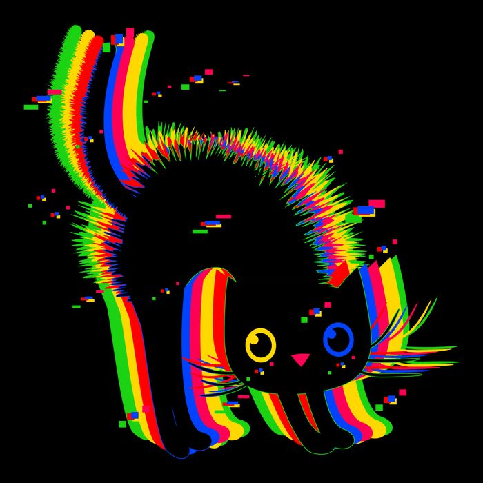 Funny Cute Colorful Glitch Cat Flatbill Hat