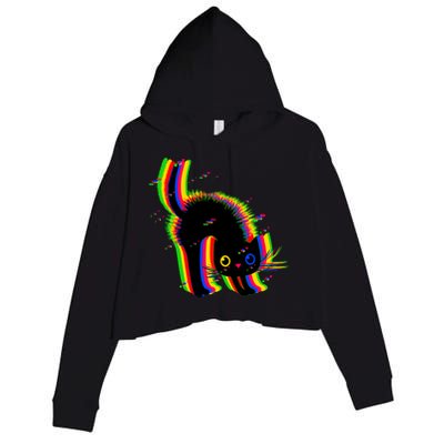 Funny Cute Colorful Glitch Cat Crop Fleece Hoodie