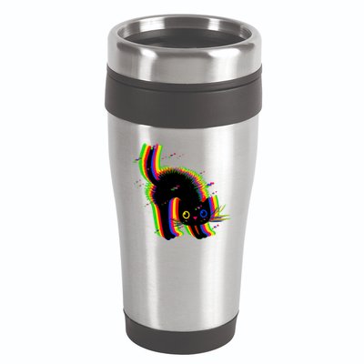 Funny Cute Colorful Glitch Cat 16oz Travel Tumbler