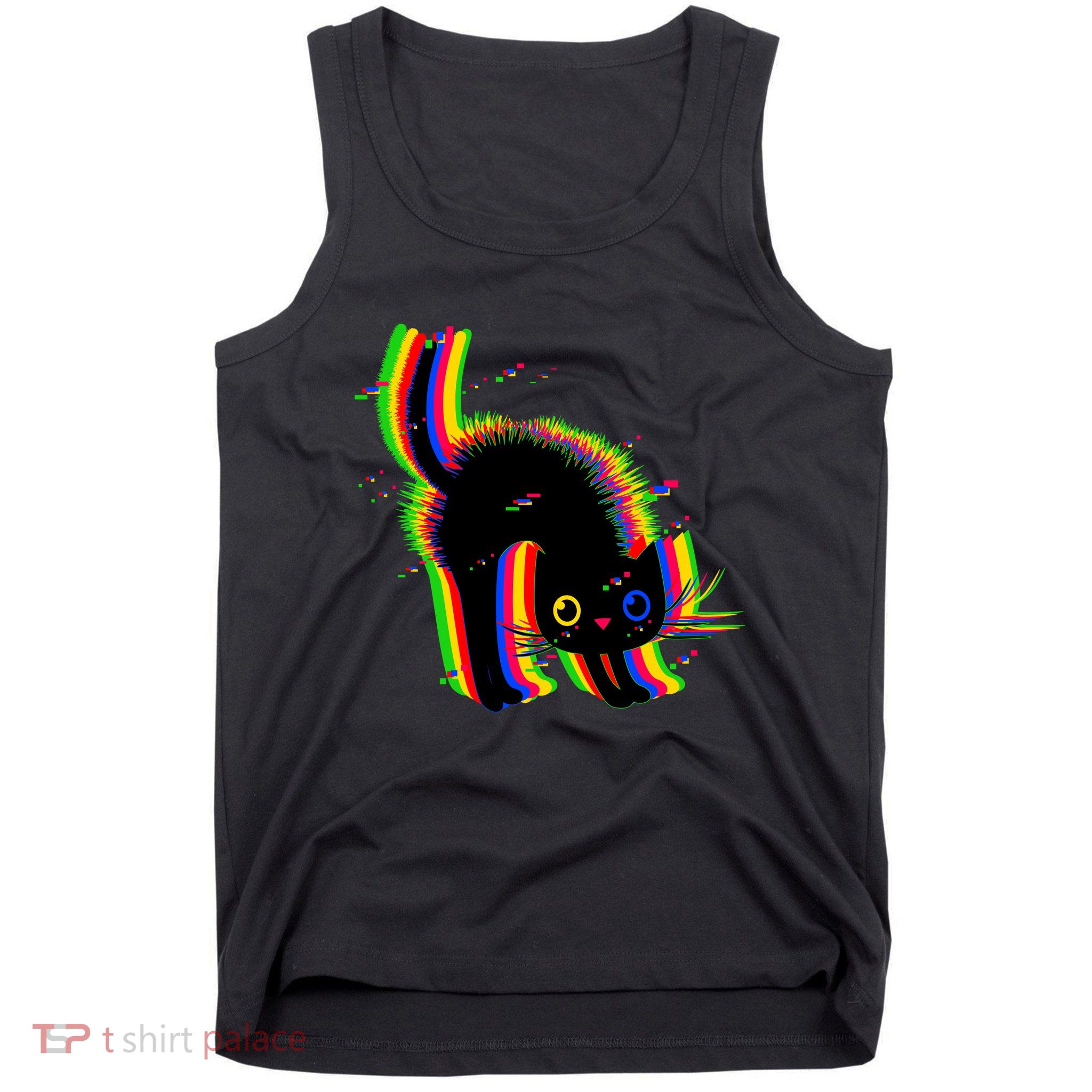 Funny Cute Colorful Glitch Cat Tank Top