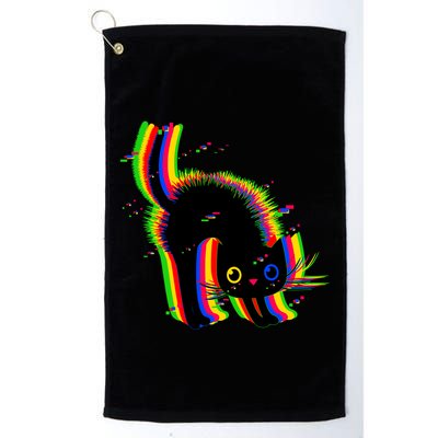 Funny Cute Colorful Glitch Cat Golf Towel